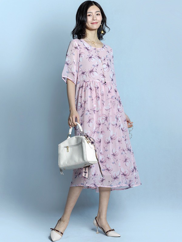 纽纳斯休闲装2022春夏季粉色连衣裙