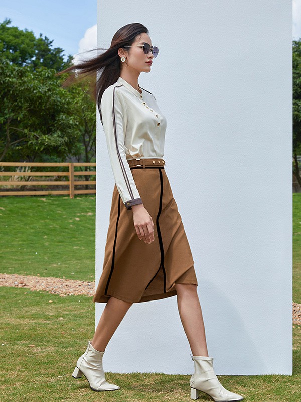 JIAFENSTYLISH2022秋冬季咖啡色半身裙