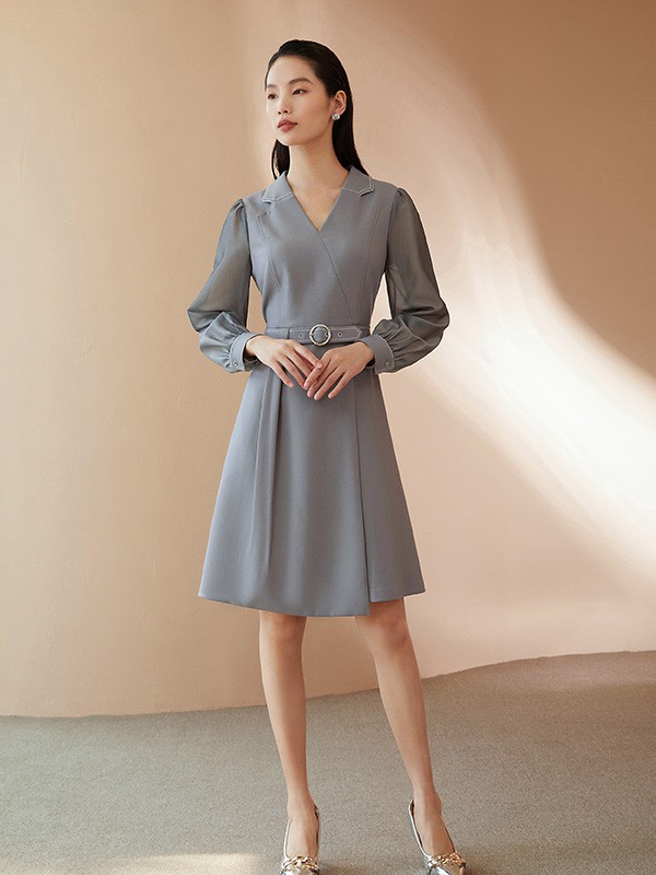 佳纷时尚馆女装2022秋冬季灰色连衣裙