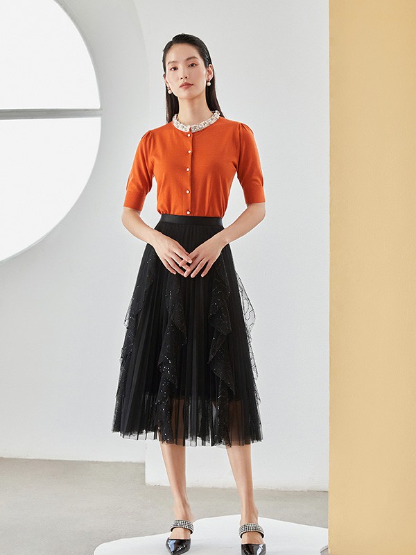 佳纷时尚馆女装2022秋冬季黑色半身裙