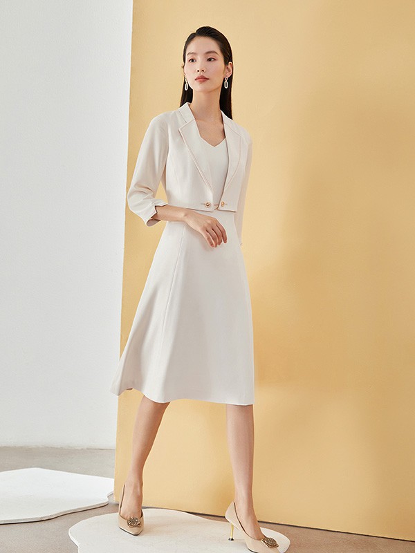 JIAFENSTYLISH2022秋冬季白色连衣裙