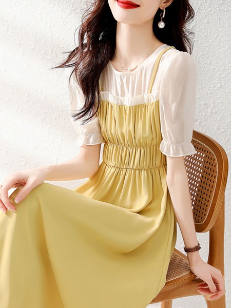 佐思琳女装2022春夏季拼色连衣裙