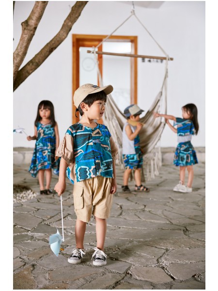 吾名堂童装2022春夏季蓝色T恤