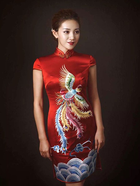 ​优刻定制男装2022秋冬季红色旗袍