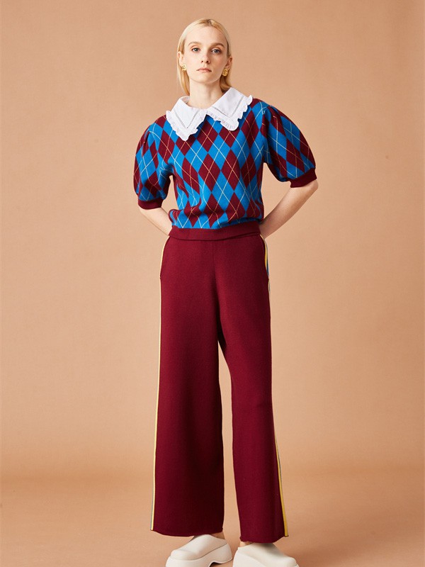 KSNJSN2022秋冬季酒红色阔腿裤