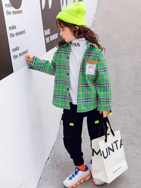 童乐惠童装2022秋冬季绿色衬衫