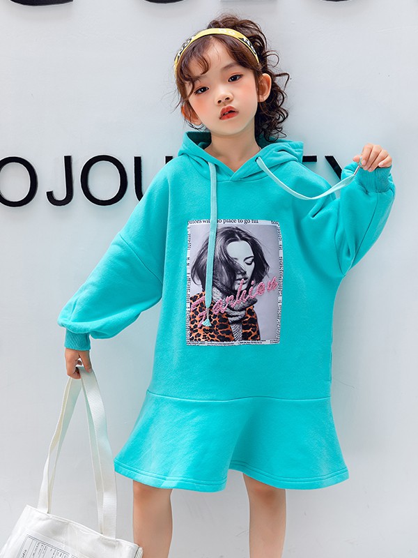 童乐惠童装2022秋冬季蓝色卫衣裙