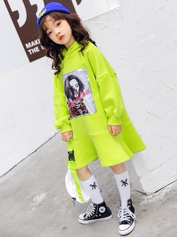 童乐惠童装2022秋冬季绿色卫衣裙