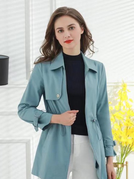 话欧女装2022春夏季蓝色风衣