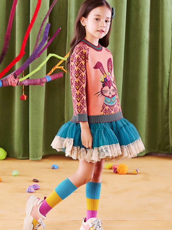 巴巴小镇童装2022秋冬季蓝色纱裙