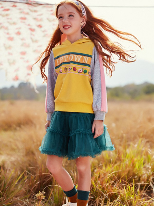 巴巴小镇童装2022秋冬季绿色纱裙