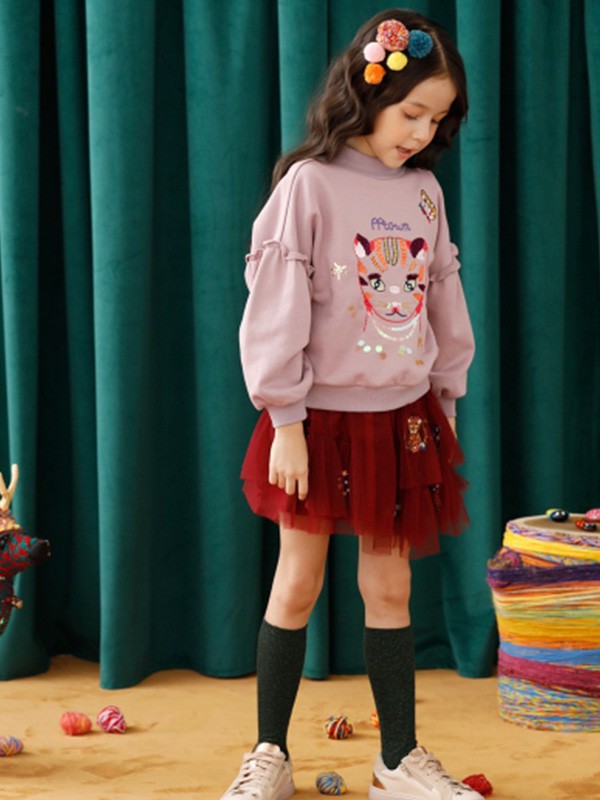 巴巴小镇童装2022秋冬季粉色T恤