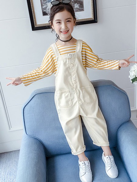 豆巴士Beanbus童装2022春夏季米色背带裤