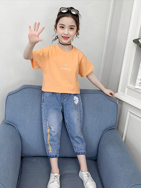 豆巴士Beanbus童装2022秋冬季橙色T恤