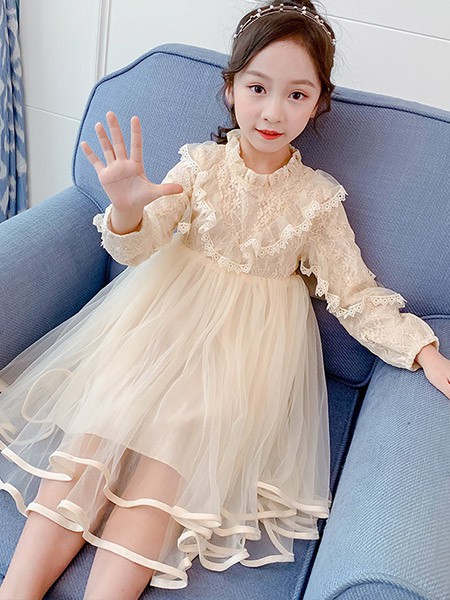 豆巴士Beanbus童装2022春夏季米色连衣裙