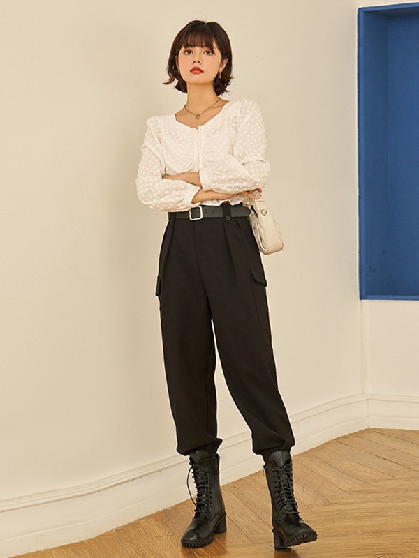 BananaBaby女装2022秋冬季黑色工装裤