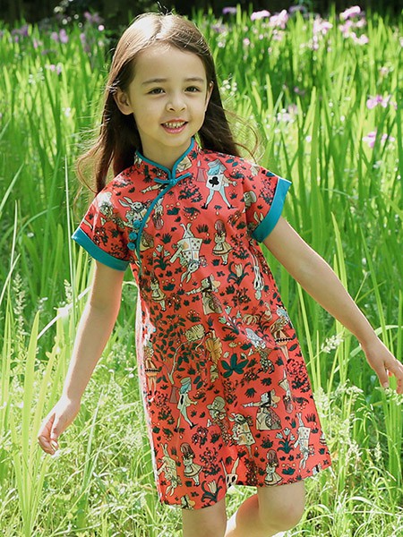 雅童小铺童装2022春夏季红色旗袍