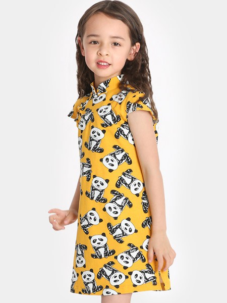 雅童小铺童装2022春夏季黄色旗袍