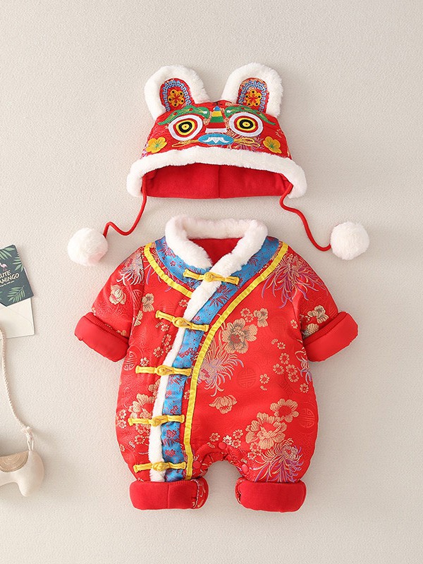 十点伴童装2022秋冬季红色连体衣