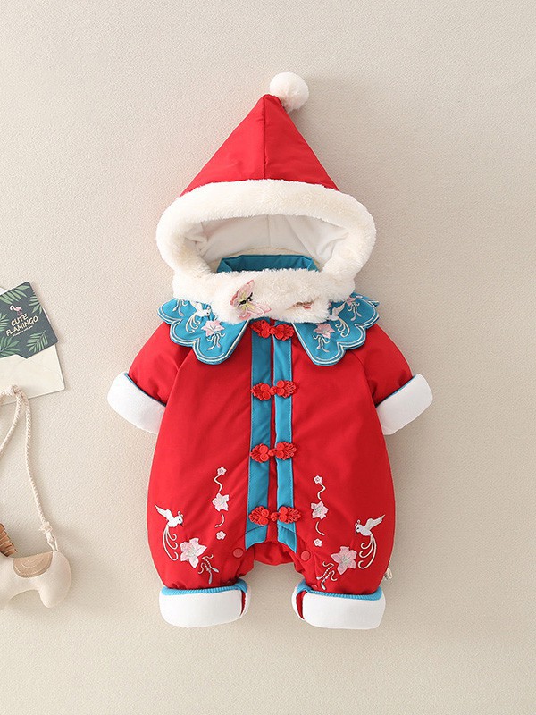 十点伴童装2022秋冬季红色连体衣