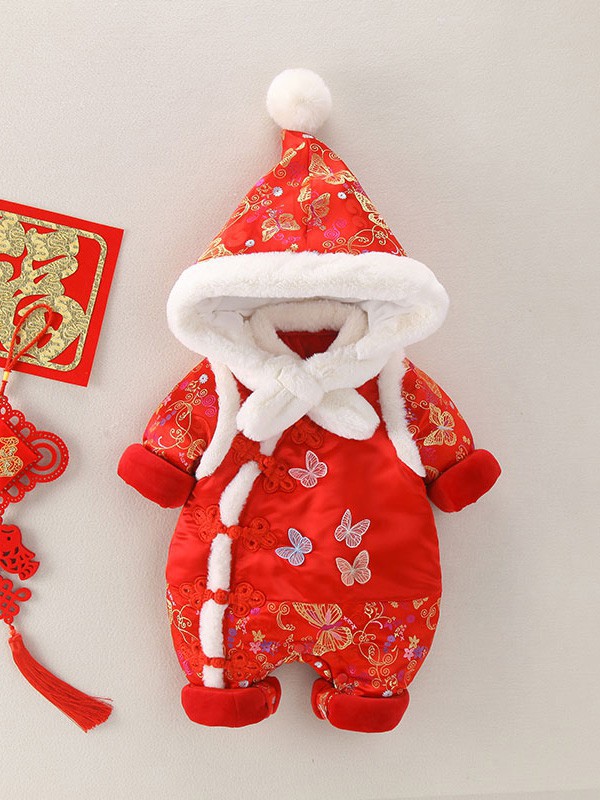 十点伴童装2022秋冬季红色连体衣