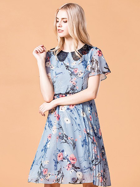 安秀 女装2022春夏季灰色连衣裙