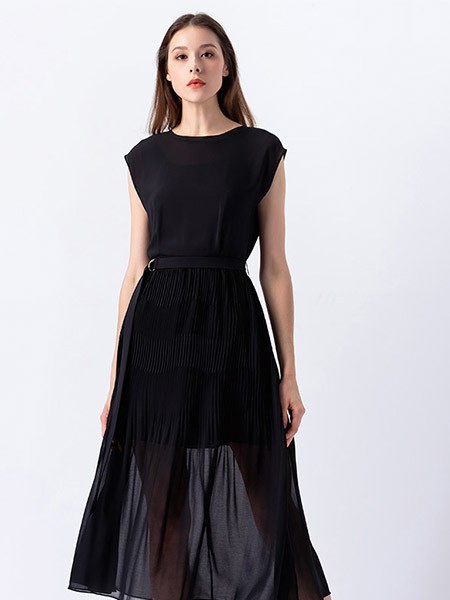 安秀 女装2022春夏季黑色连衣裙