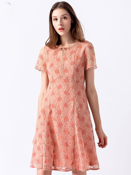 安秀 女装2022春夏季橙色连衣裙