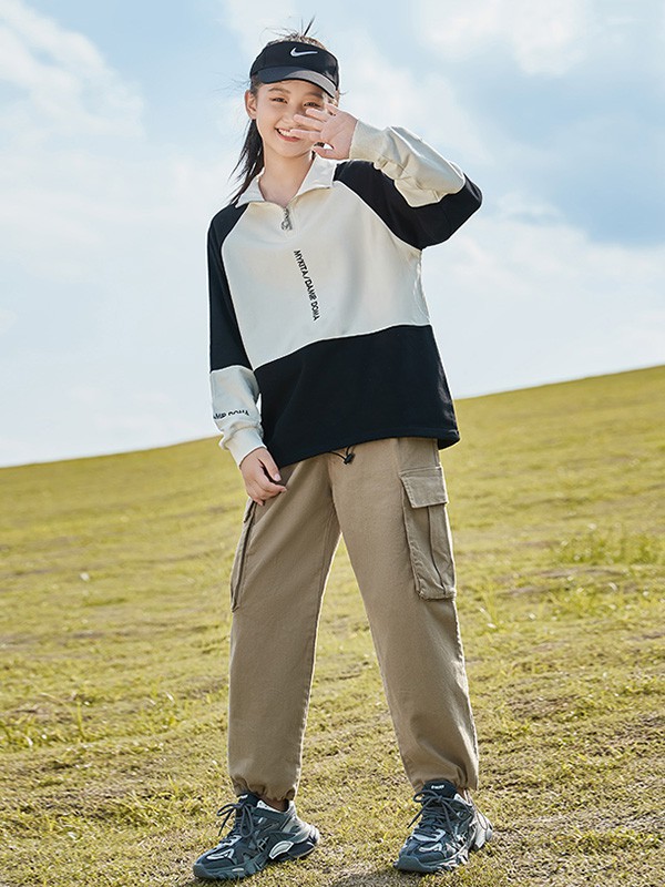 米珂凯蒂童装2022秋冬季卡其色工装裤