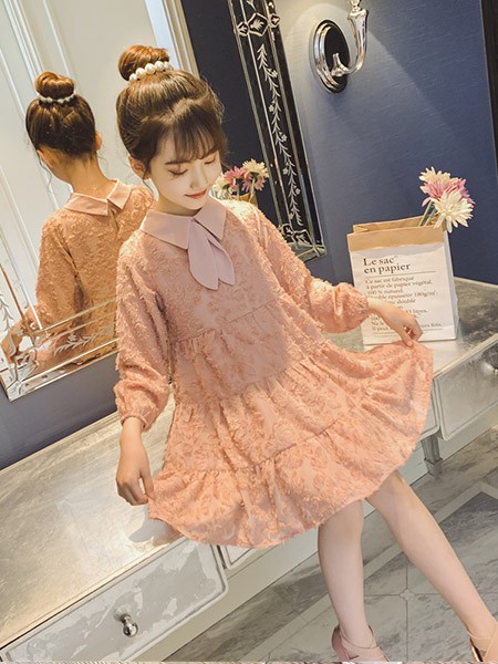 童咖童啡童装2022春夏季橙色连衣裙