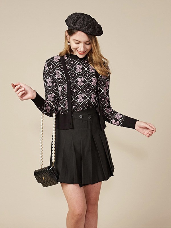 藏九女装2022秋冬季黑色百褶裙