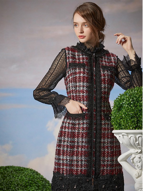 粉红玛琍2022秋冬季黑色连衣裙