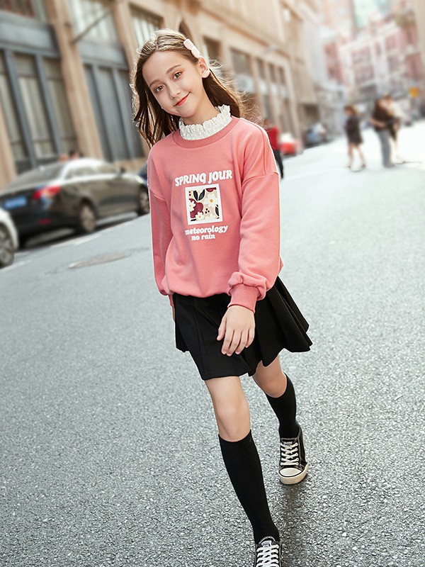 妙妙可心童装2022秋冬季粉色T恤