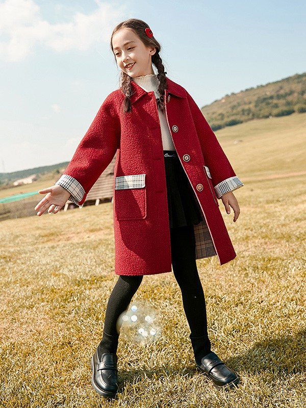 妙妙可心童装2022秋冬季红色大衣
