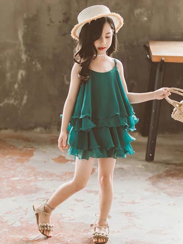 爱拉曼2022春夏季绿色吊带裙