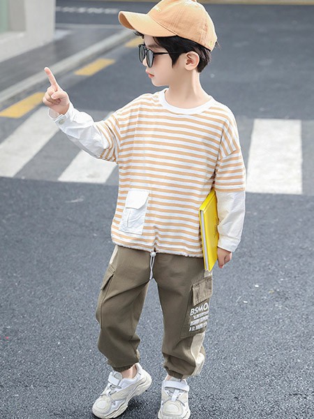 巴士猫童装2022春夏季米色T恤