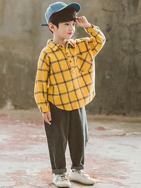 巴士猫童装2022春夏季黄色衬衫