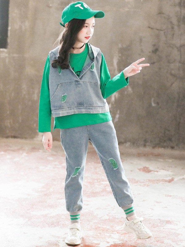 丝丝百合童装2022春夏季绿色T恤