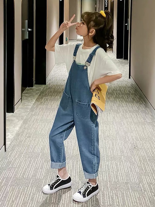 兔班长童装2022春夏季藏蓝色背带裤