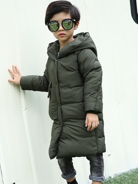 太阳雪人童装2022秋冬季军绿色棉服