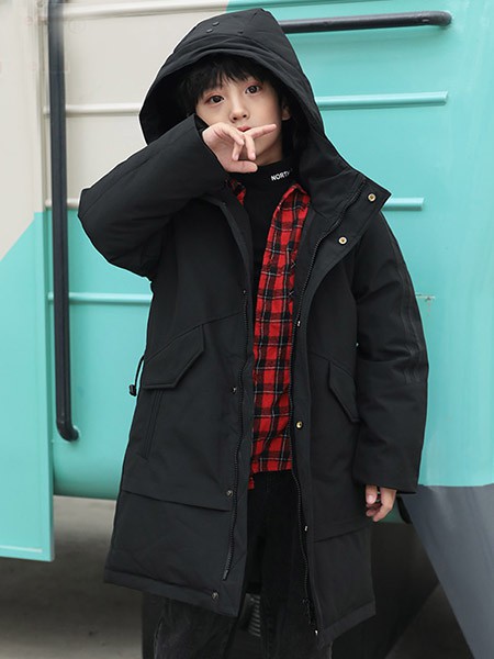 太阳雪人童装2022秋冬季黑色派克服