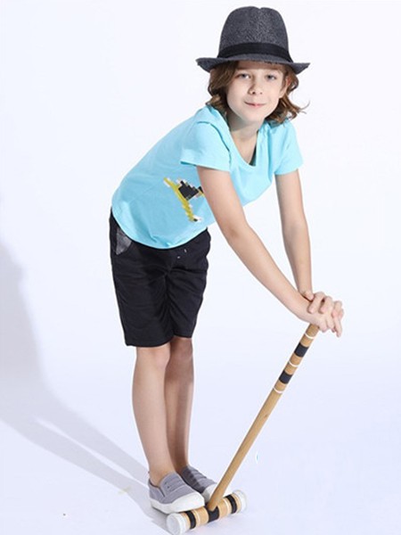 朋库一代童装2022春夏季蓝色T恤