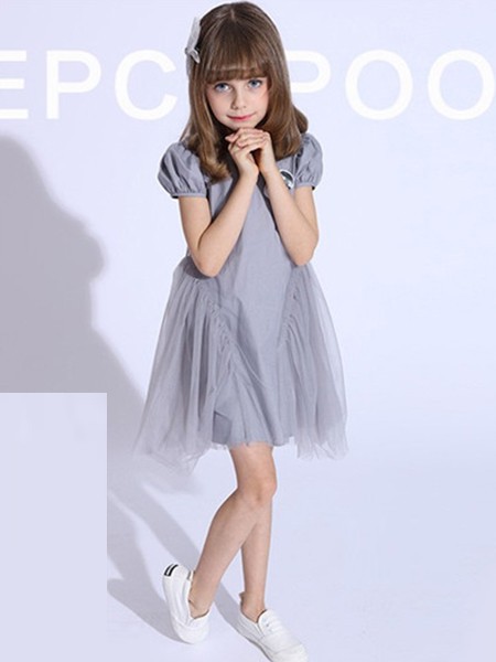 朋库一代童装2022春夏季灰色连衣裙