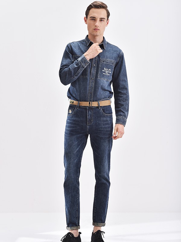 恩咖男装2022秋冬季藏蓝色衬衫