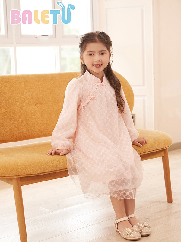 芭乐兔童装2022秋冬季粉色连衣裙