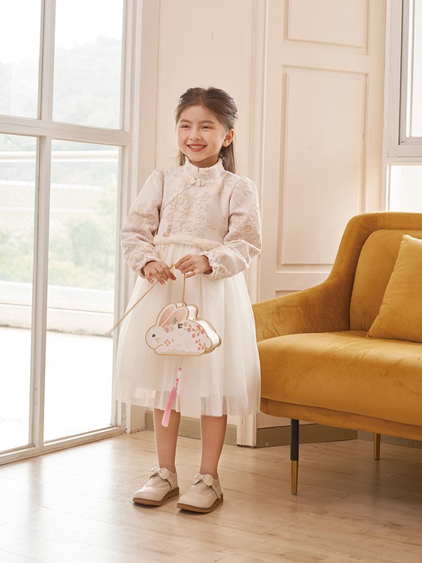 芭乐兔童装2022秋冬季白色纱裙