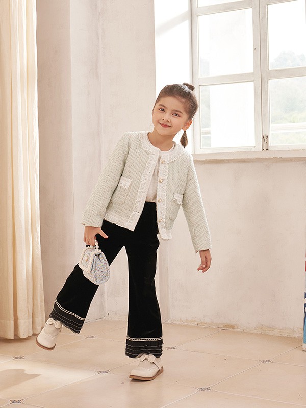 芭乐兔童装2022秋冬季黑色阔腿裤