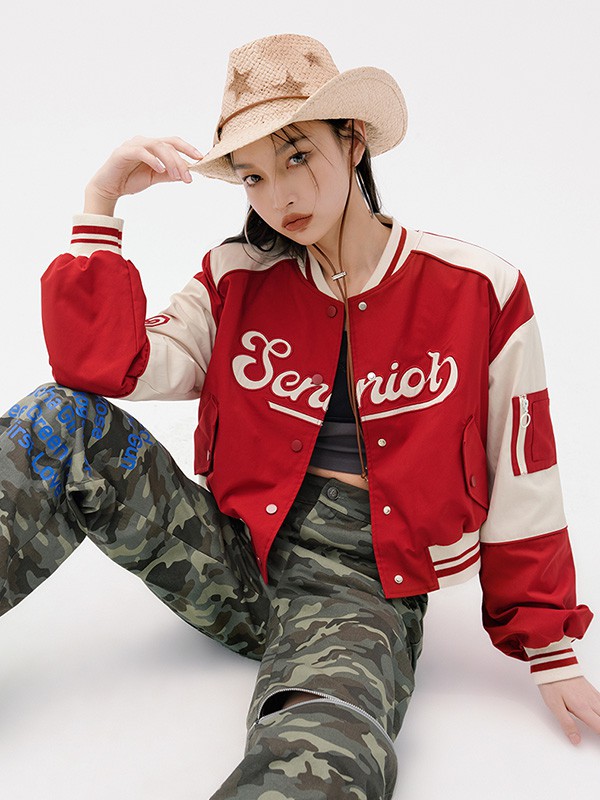 吾哈女装2022秋冬季红色外套