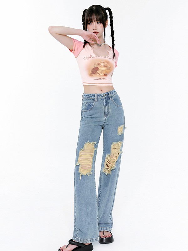 吾哈女装2022秋冬季蓝色阔腿裤