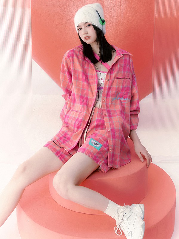 吾哈女装2022秋冬季粉色衬衫